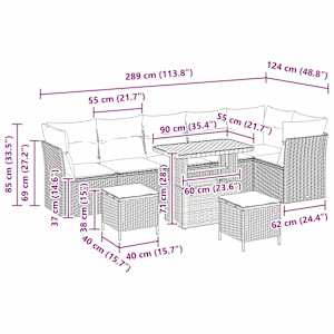 Sada zahradních pohovek s polštářem 9 pcs Černá 90 x 55 x 71 cm - obrázek 12