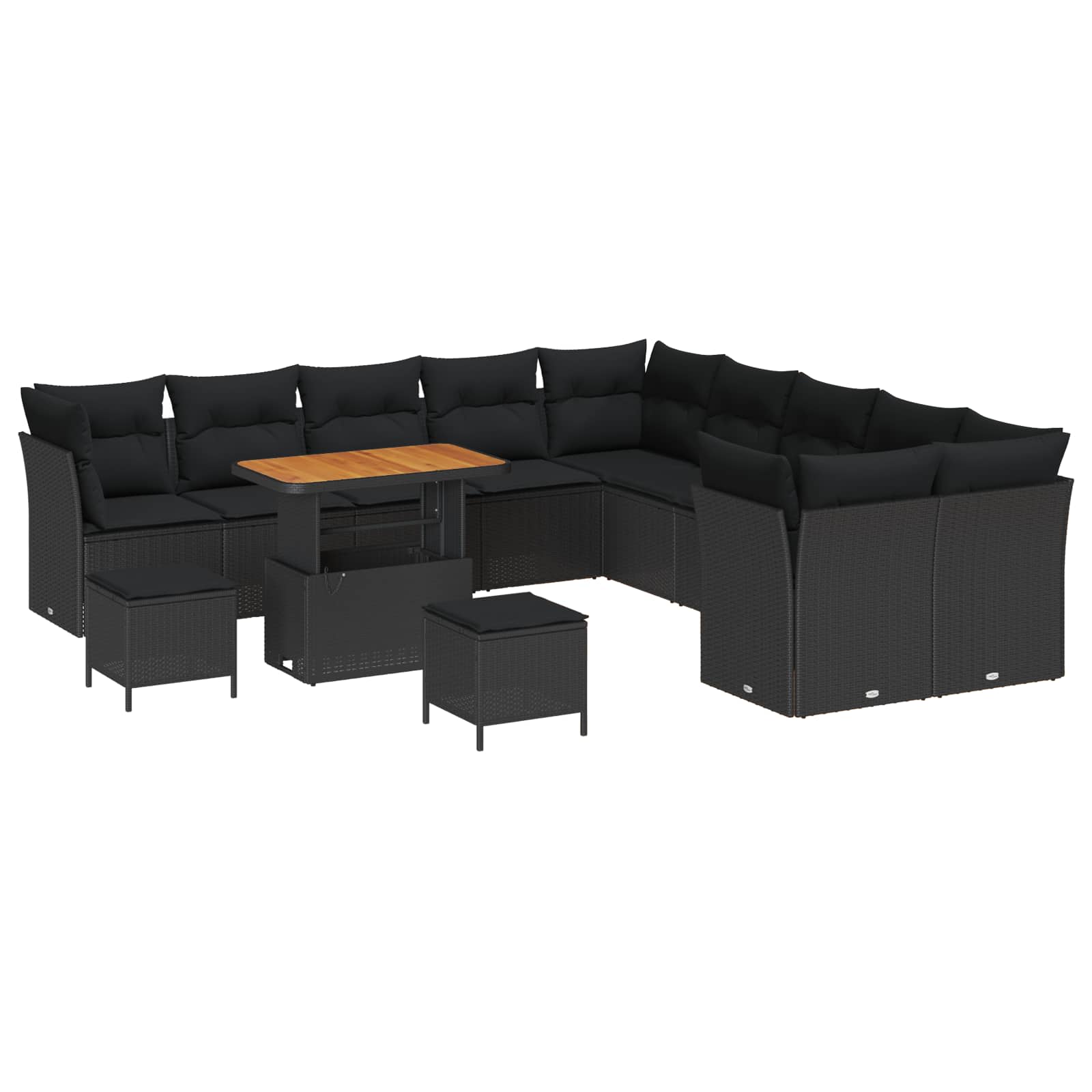 vidaXL Garten-Sofa-Set mit Kissen mit Speicher 13 pcs Schwarz