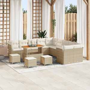 Vrtna sedežna garnitura 14 pcs Bež in smetanova poli ratan