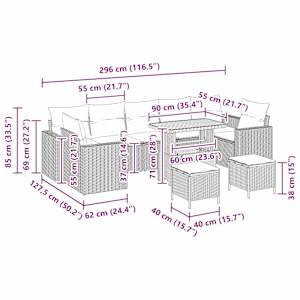 Vrtna sedežna garnitura 10 pcs Bež in svetlo siva poli ratan - slika 12