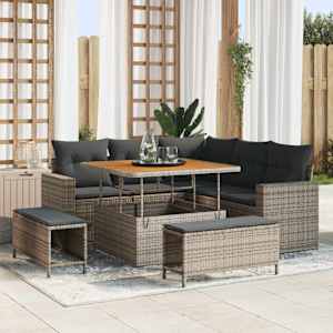 Vrtna sedežna garnitura z blazino 9 pcs Siva poli ratan