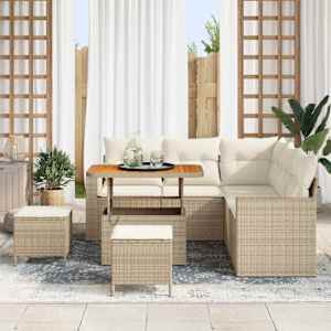 Vrtna sedežna garnitura 9 pcs Bež in smetanova poli ratan - slika 3