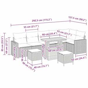 Vrtna sedežna garnitura 11 pcs Bež in smetanova poli ratan - slika 13