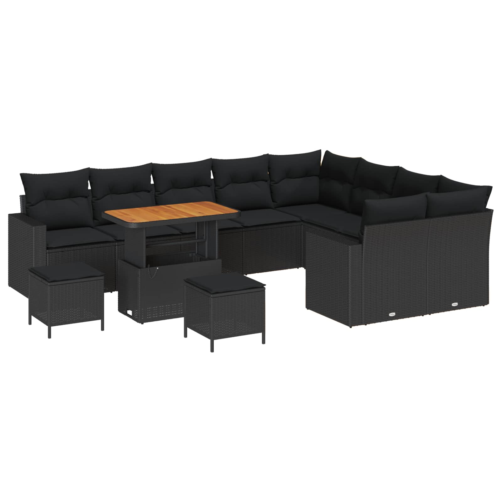 vidaXL Garten-Sofa-Set mit Kissen mit Speicher 12 pcs Schwarz
