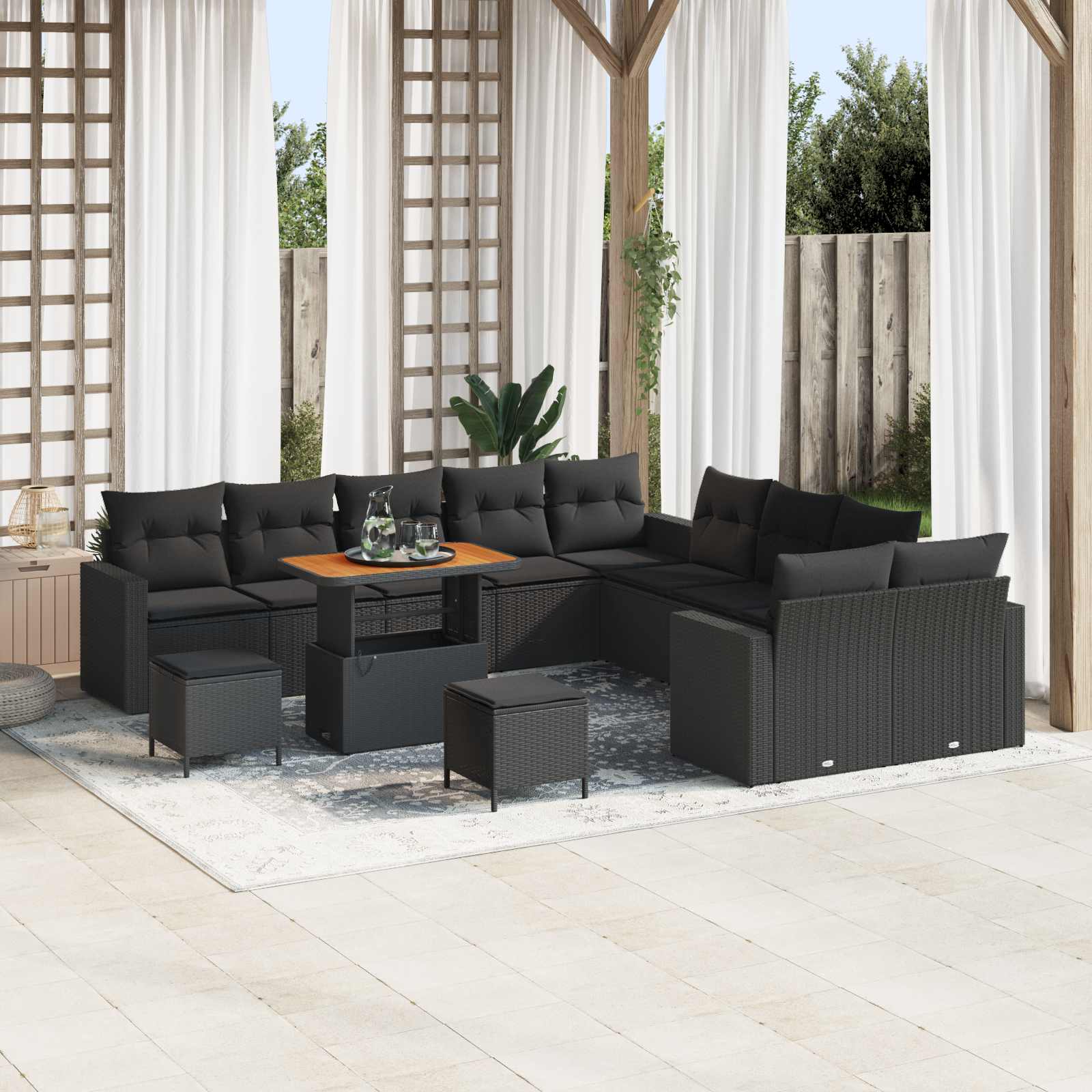vidaXL Gartensofa-set mit Kissen 17 pcs Schwarz Poly-Rattan