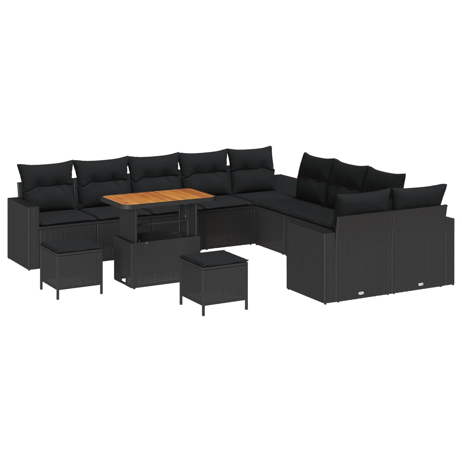vidaXL Gartensofa-set mit Kissen 17 pcs Schwarz Poly-Rattan