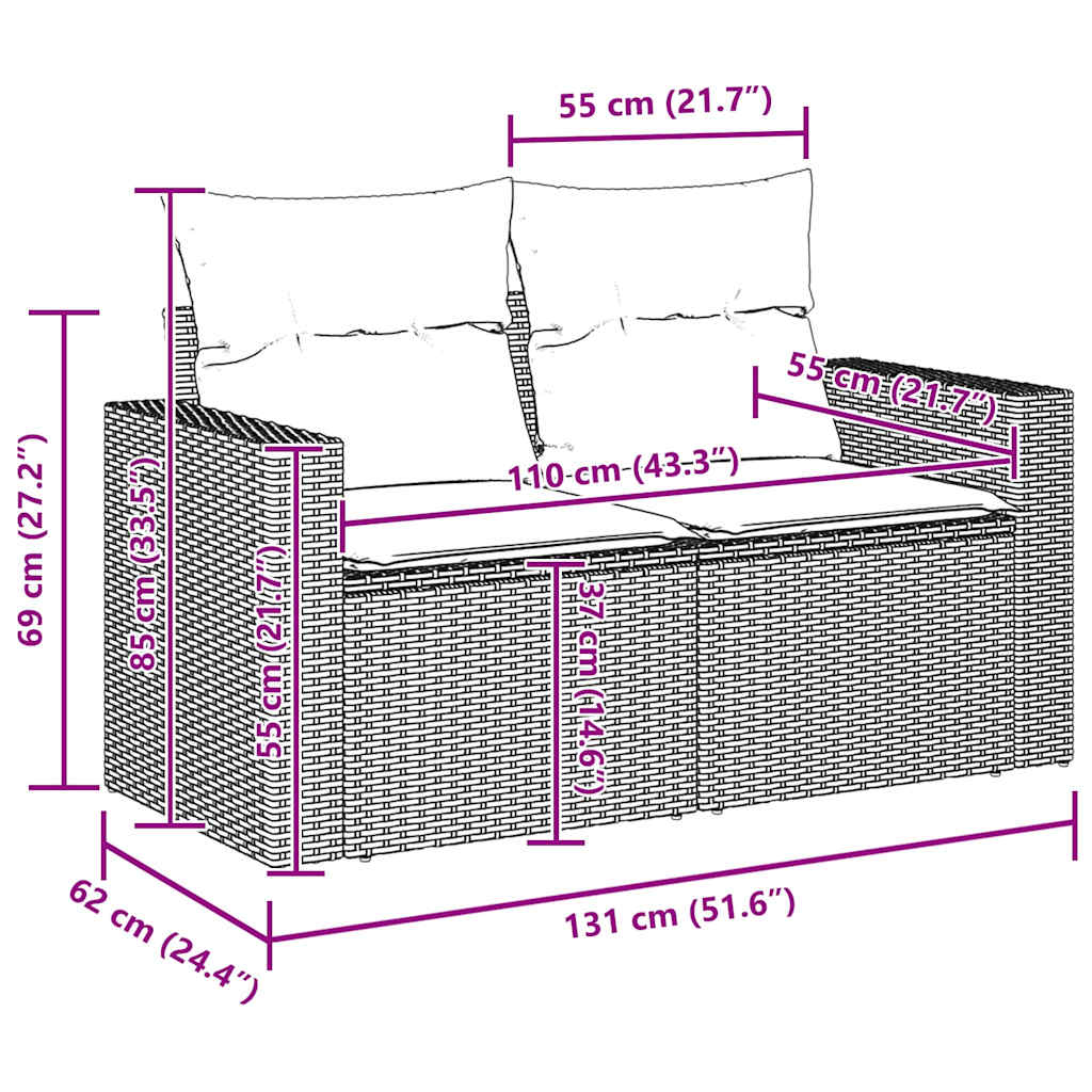 Vrtna sedežna garnitura z blazino 17 pcs Siva poli ratan - slika 13