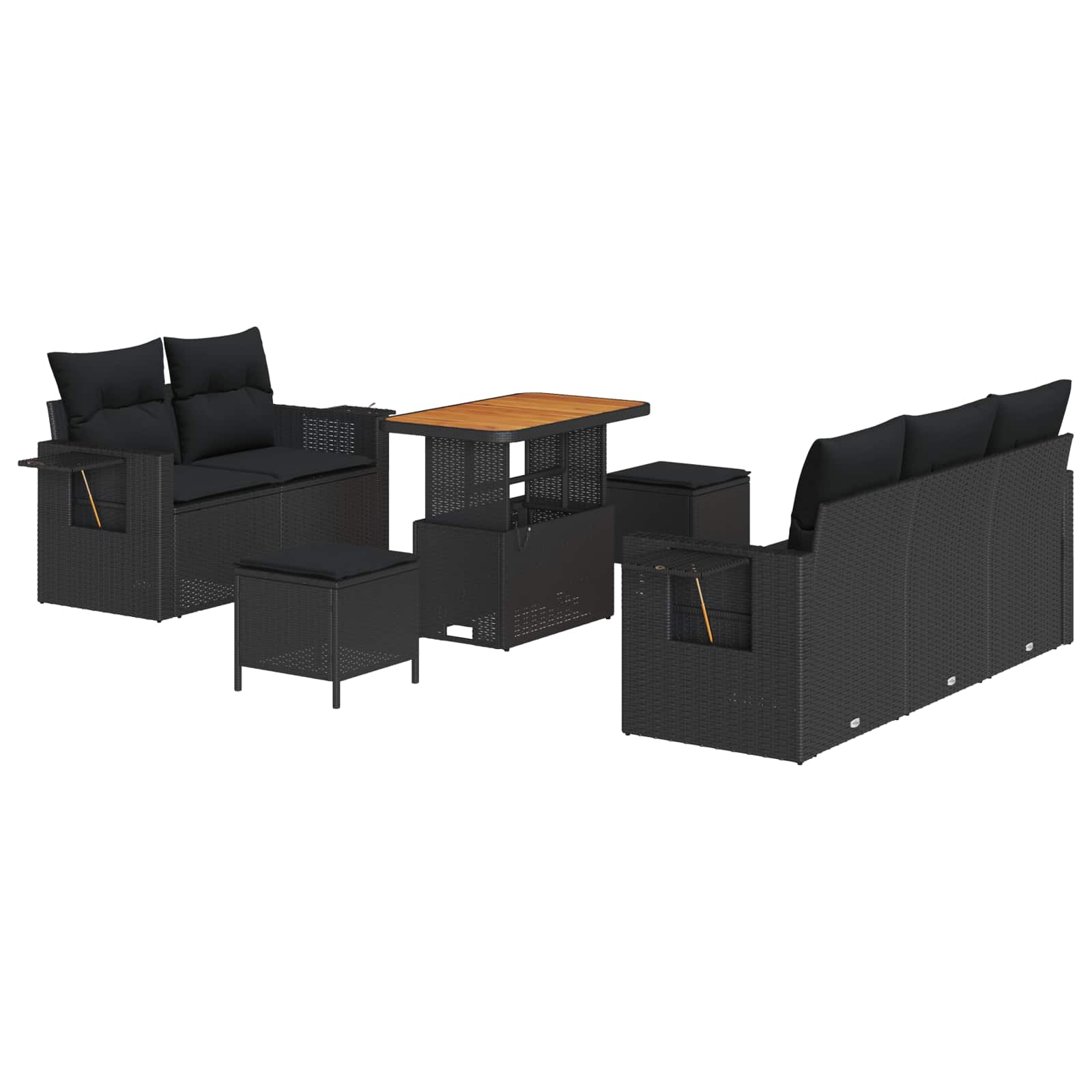 vidaXL Gartensofa-set mit Kissen mit Kissen 8 pcs Schwarz Poly-Rattan