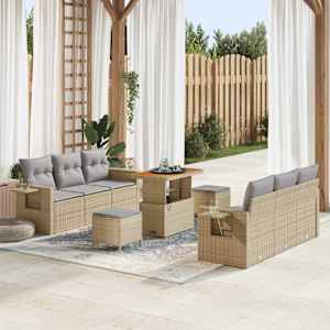 Vrtna sedežna garnitura z blazino 9 pcs bež in svetlo siva