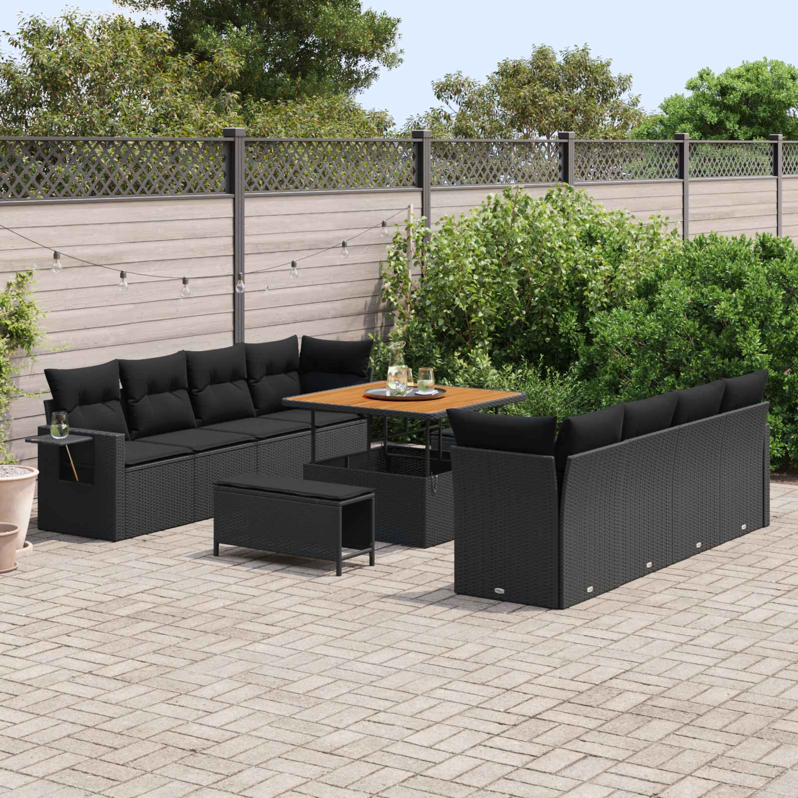 vidaXL Gartensofa-set mit Kissen 11 pcs Schwarz Poly-Rattan