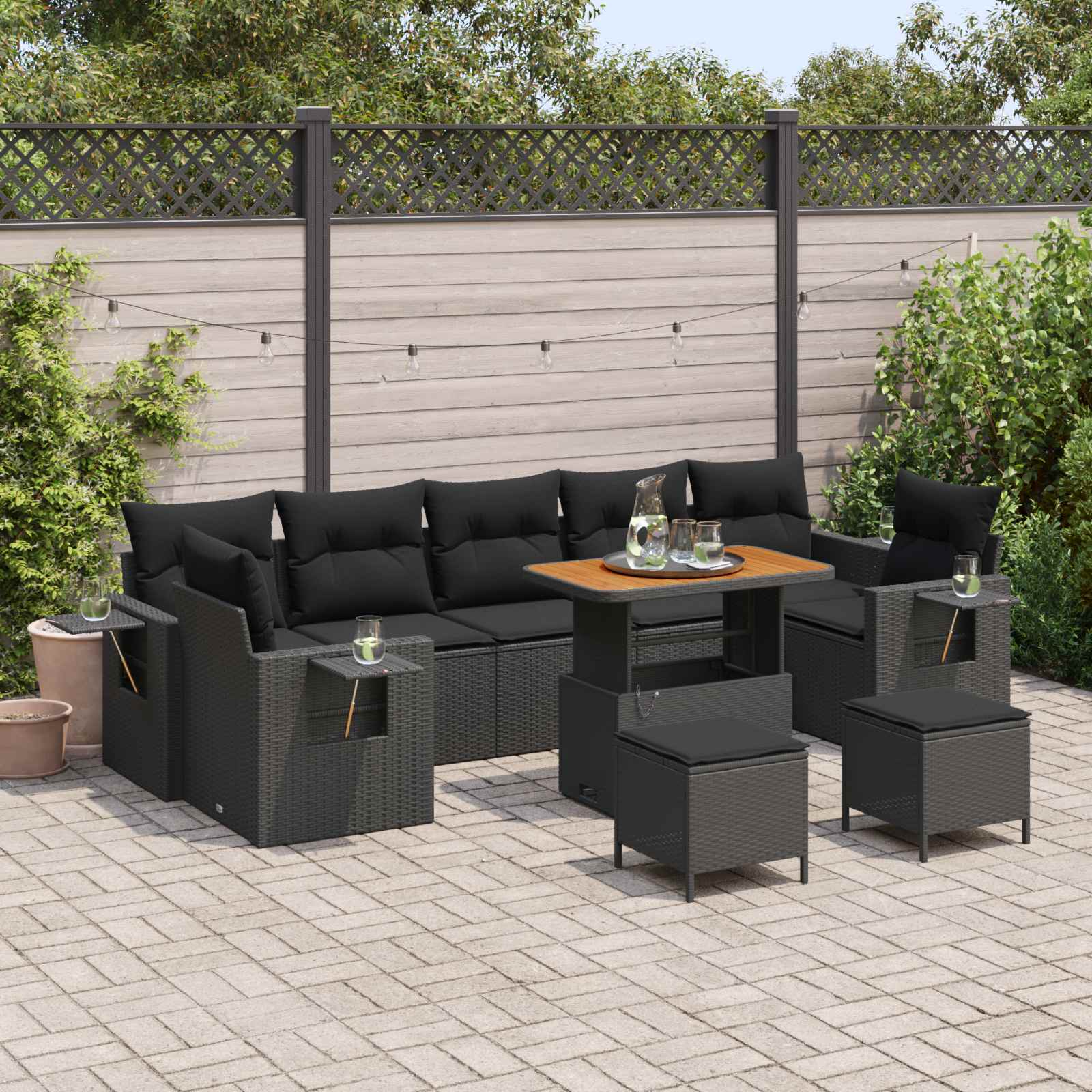 vidaXL Gartensofa-set mit Kissen Schwarz Poly-Rattan