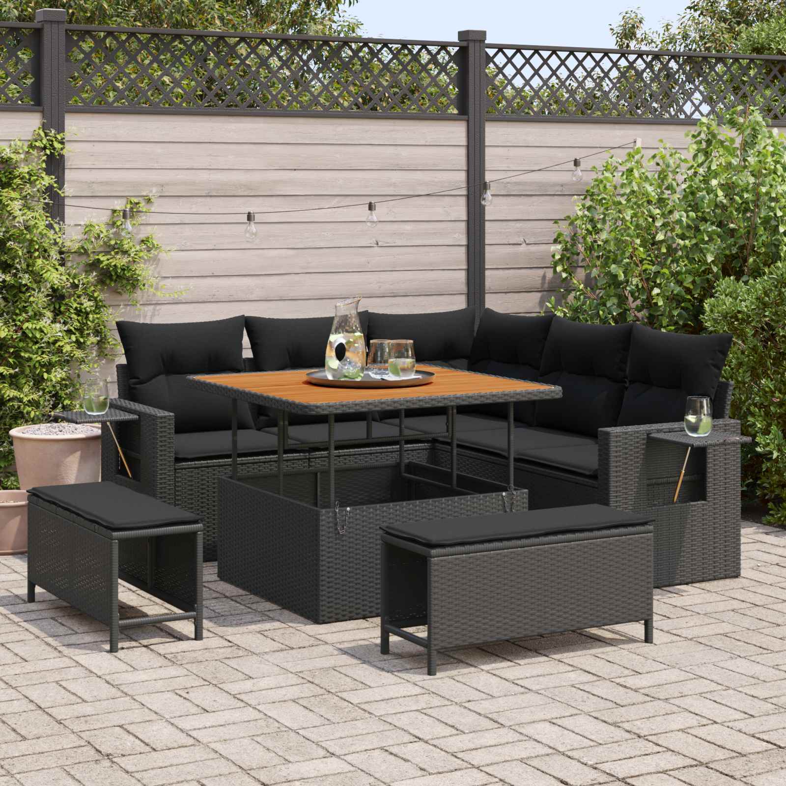vidaXL Gartensofa-set mit Kissen 9 pcs Schwarz Poly-Rattan