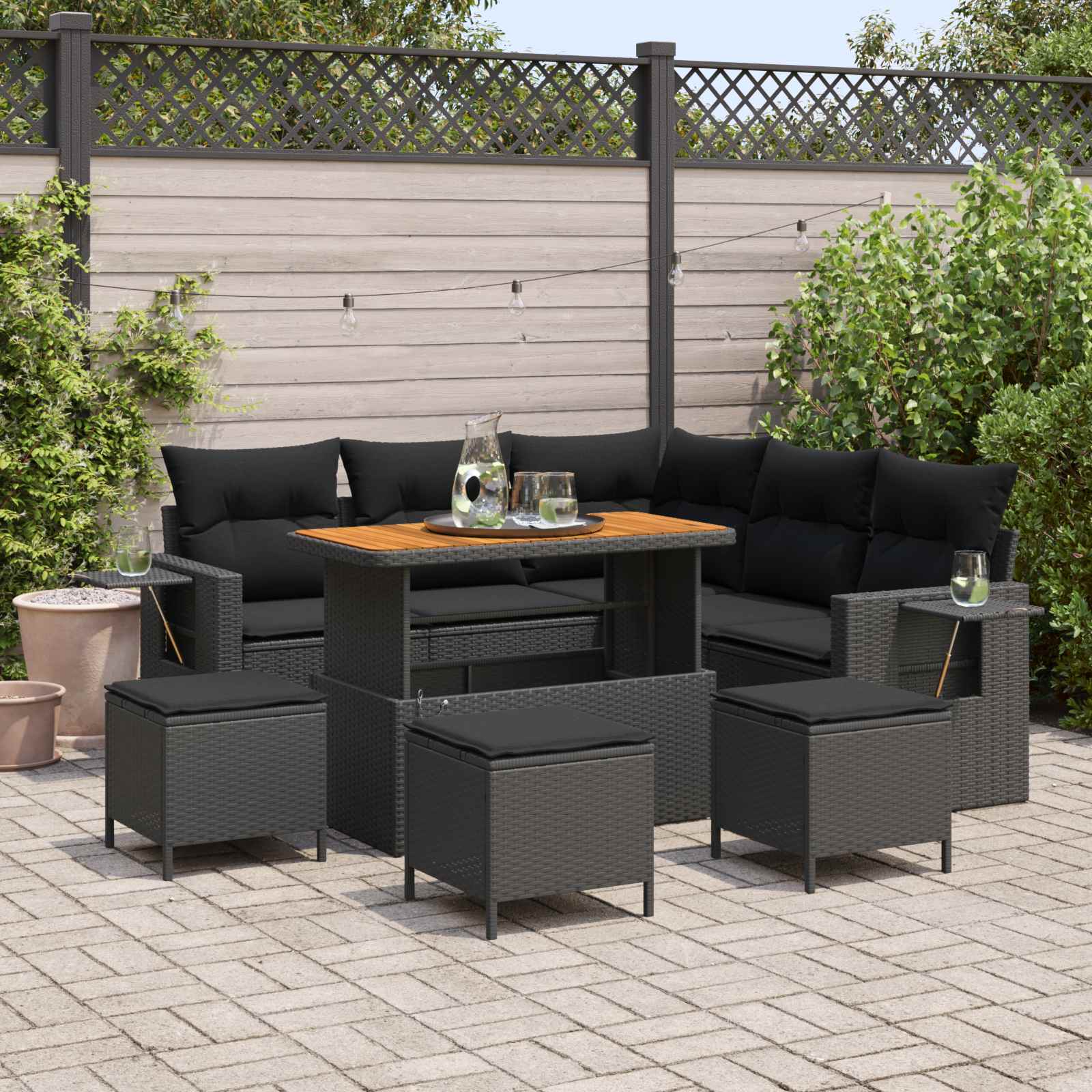 vidaXL Gartensofa-set mit Kissen 10 pcs Schwarz Poly-Rattan