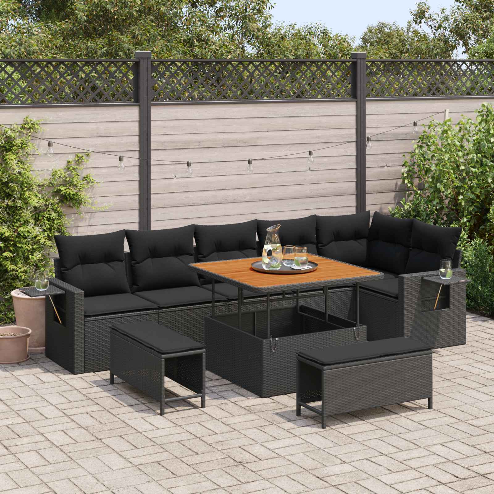 vidaXL Set de canapele pentru grădină cu pernă 11 pcs Negru poliratan