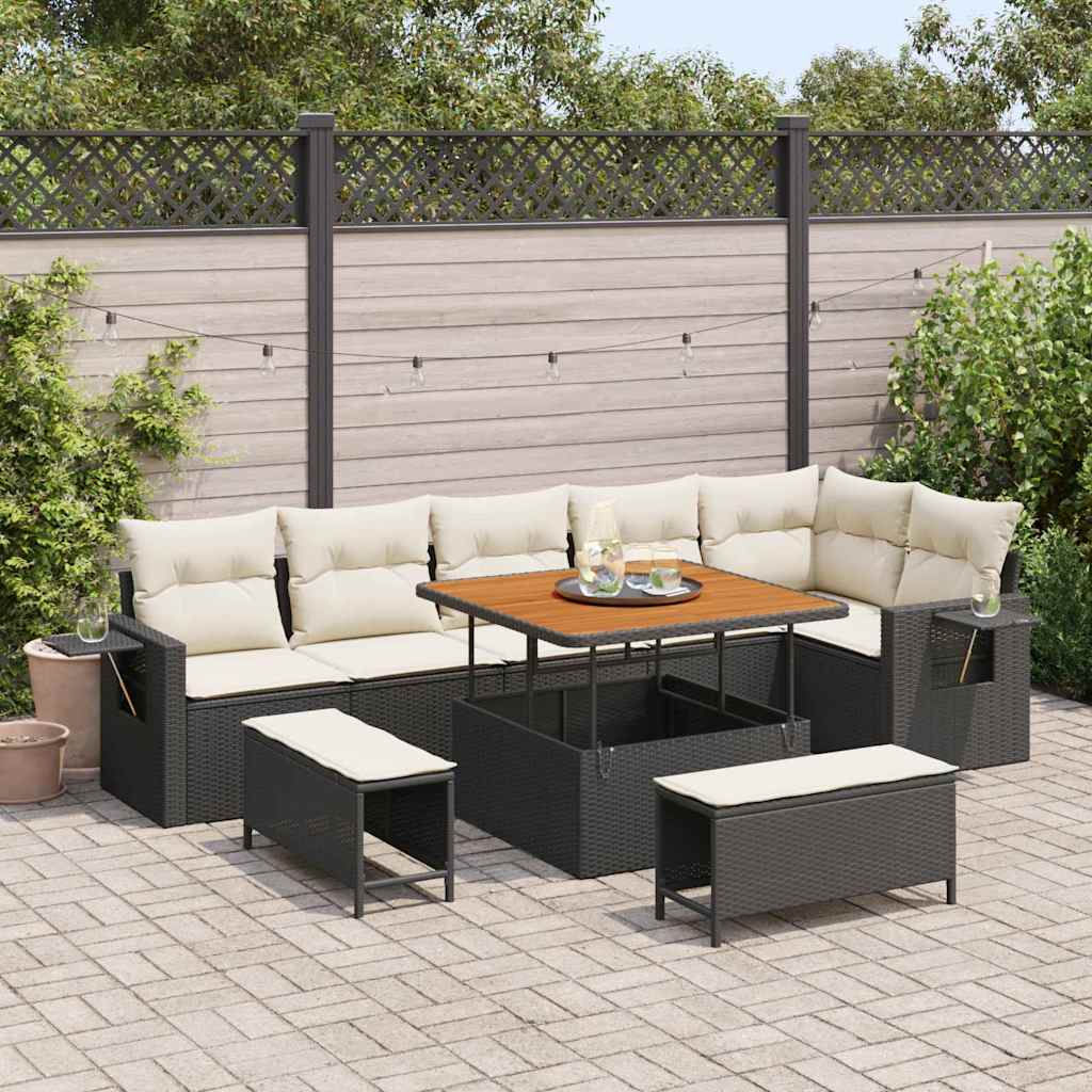 9-osaline aiadiivanikomplekt padjadega Must polü rattan akatsia