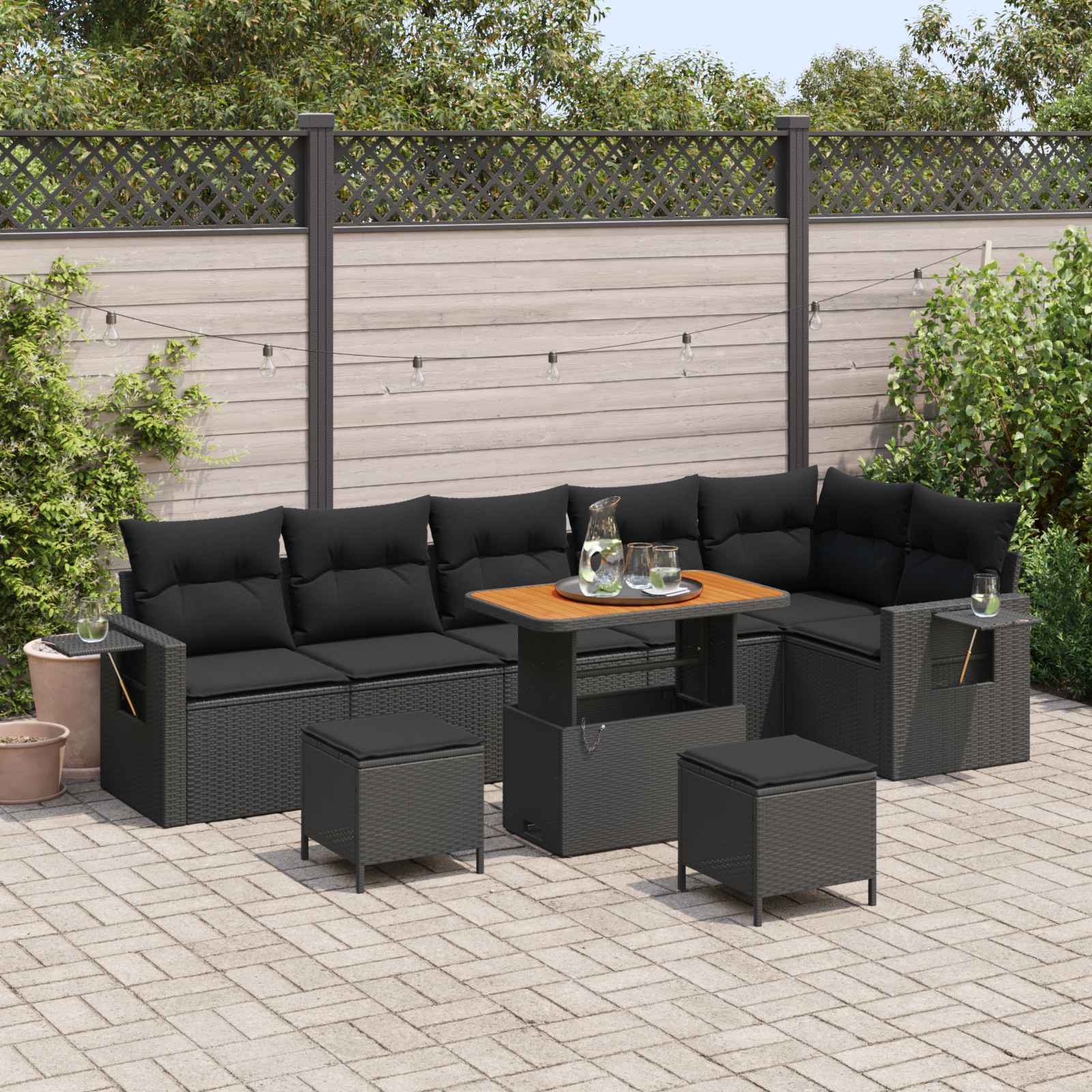 vidaXL Set de canapele pentru grădină cu pernă 11 pcs Negru poliratan