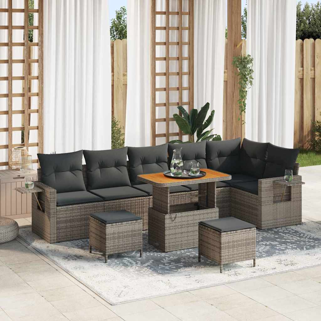 9 Piece Have Sofa Sæt med Puder Grå Poly Rattan Akacia, vidaXL 3 Piece Have Spise Sæt med Puder Grå Poly Rattan Akacia