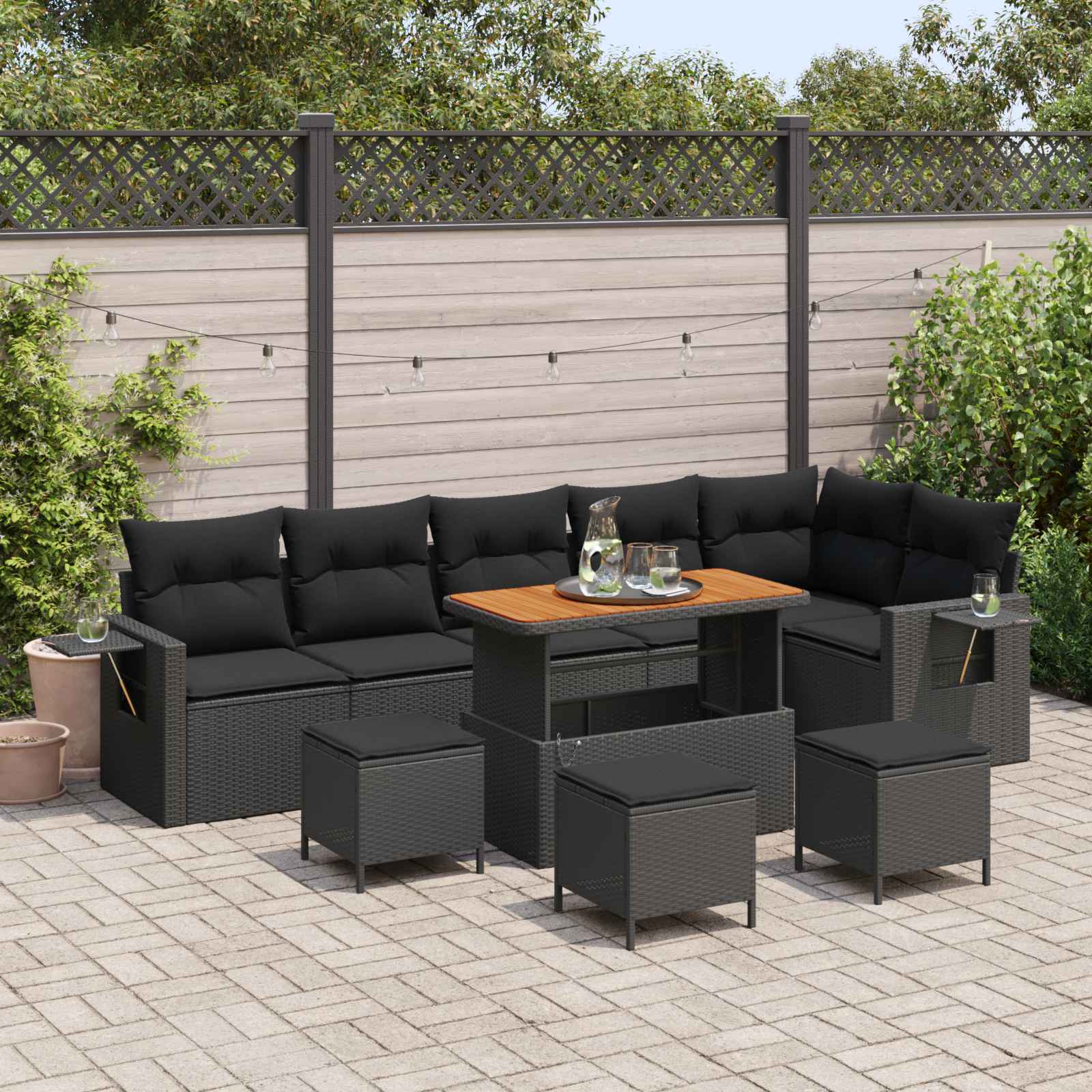 vidaXL Gartensofa-set mit Kissen 12 pcs Schwarz Poly-Rattan
