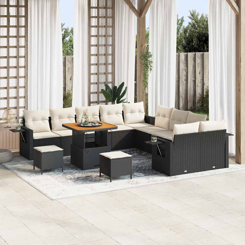 13-teiliges Garten-Sofa-Set mit Kissen Schwarz Poly-Rattan Akazie