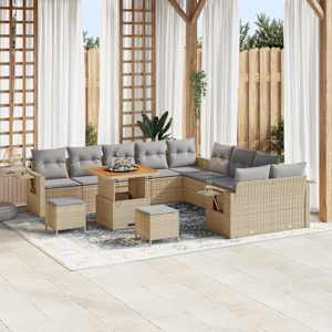 Sada zahradních pohovek s polštářem 13 pcs Béžová polyratan - obrázek 1