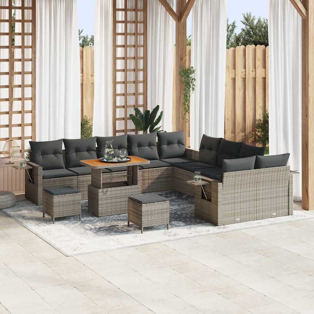 13 Piece Havemøbel Sæt med Puder Grå Poly Rattan Akacie, vidaXL 3 Piece Havemøbel Dining Sæt med Puder Grå Poly Rattan Akacie