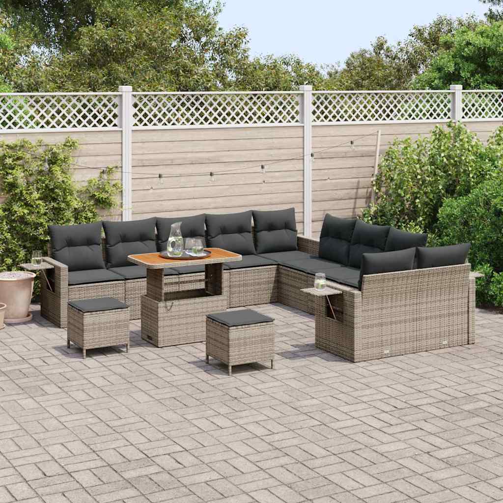 vidaXL 13-delige tuinsofa set met kussens in grijs, gemaakt van poly rattan en acacia.