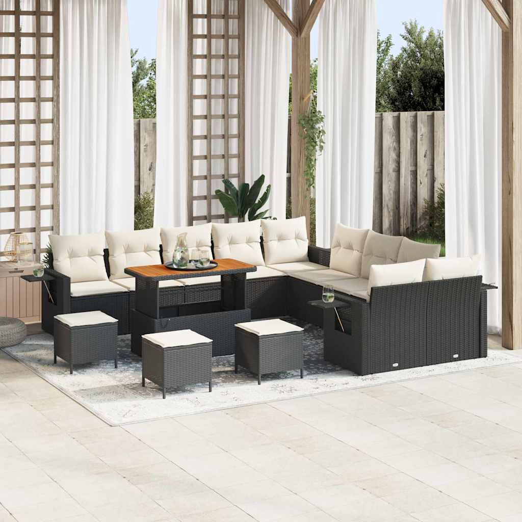 14 Stykke Havemøbel Sæt med Hynder Sort Polyrattan Akacie, vidaXL 4 Stykke Havemøbel Sæt med Hynder Sort Polyrattan Akacie