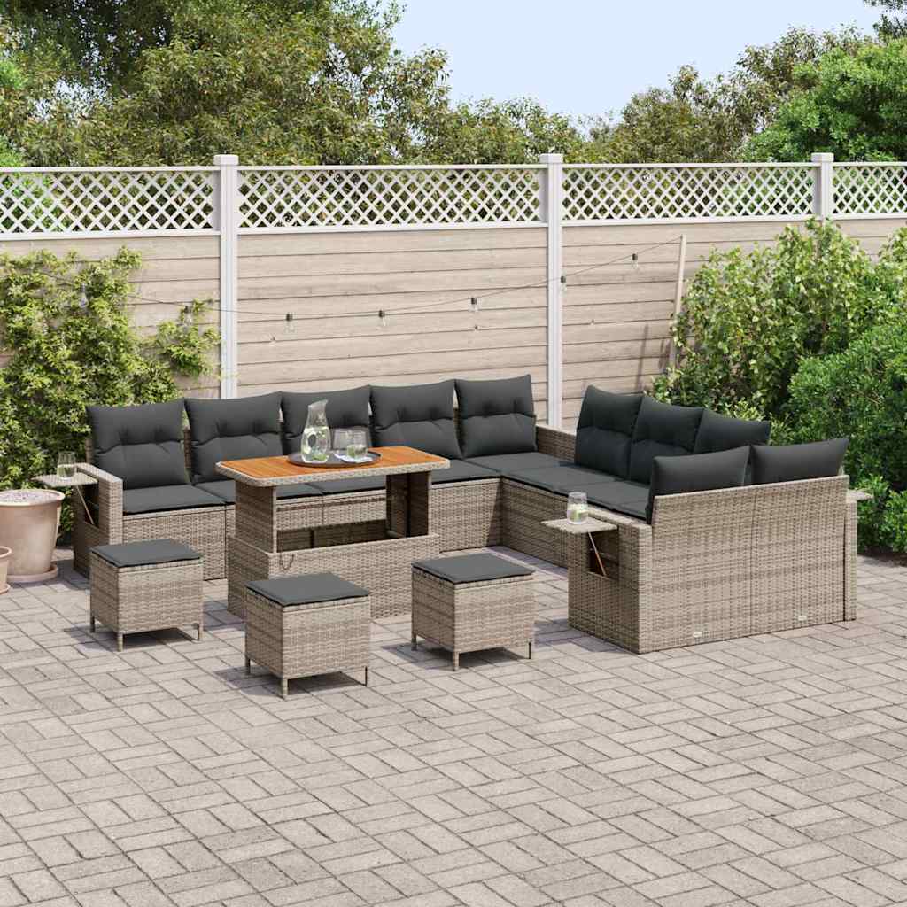 vidaXL Tuin Sofa Set met kussen met kussen 14 pcs Grijs en Donkergrijs Groot