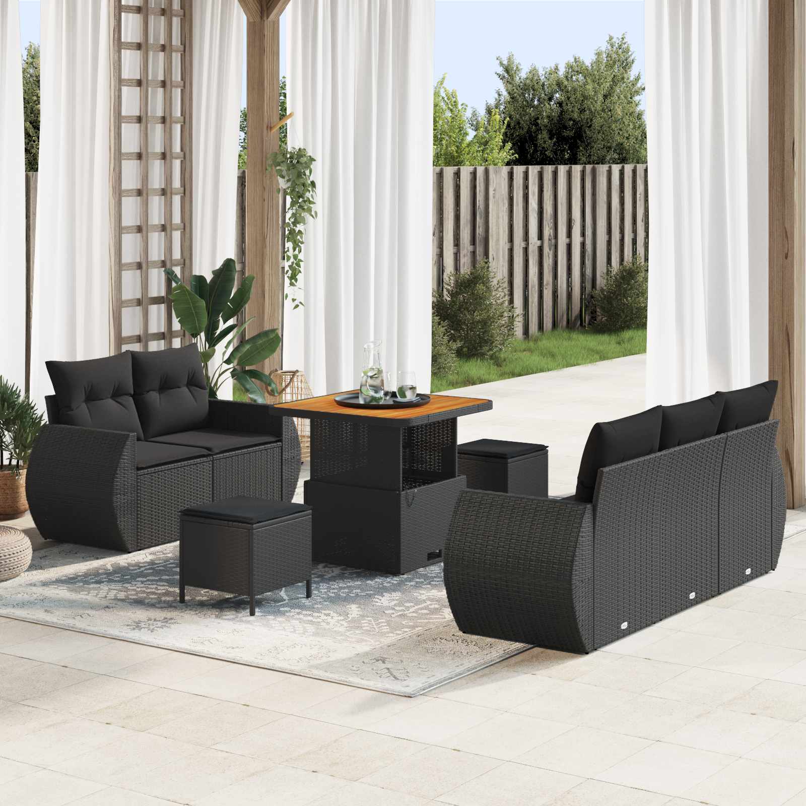 vidaXL Gartensofa-set mit Kissen mit Kissen 8 pcs Schwarz Poly-Rattan