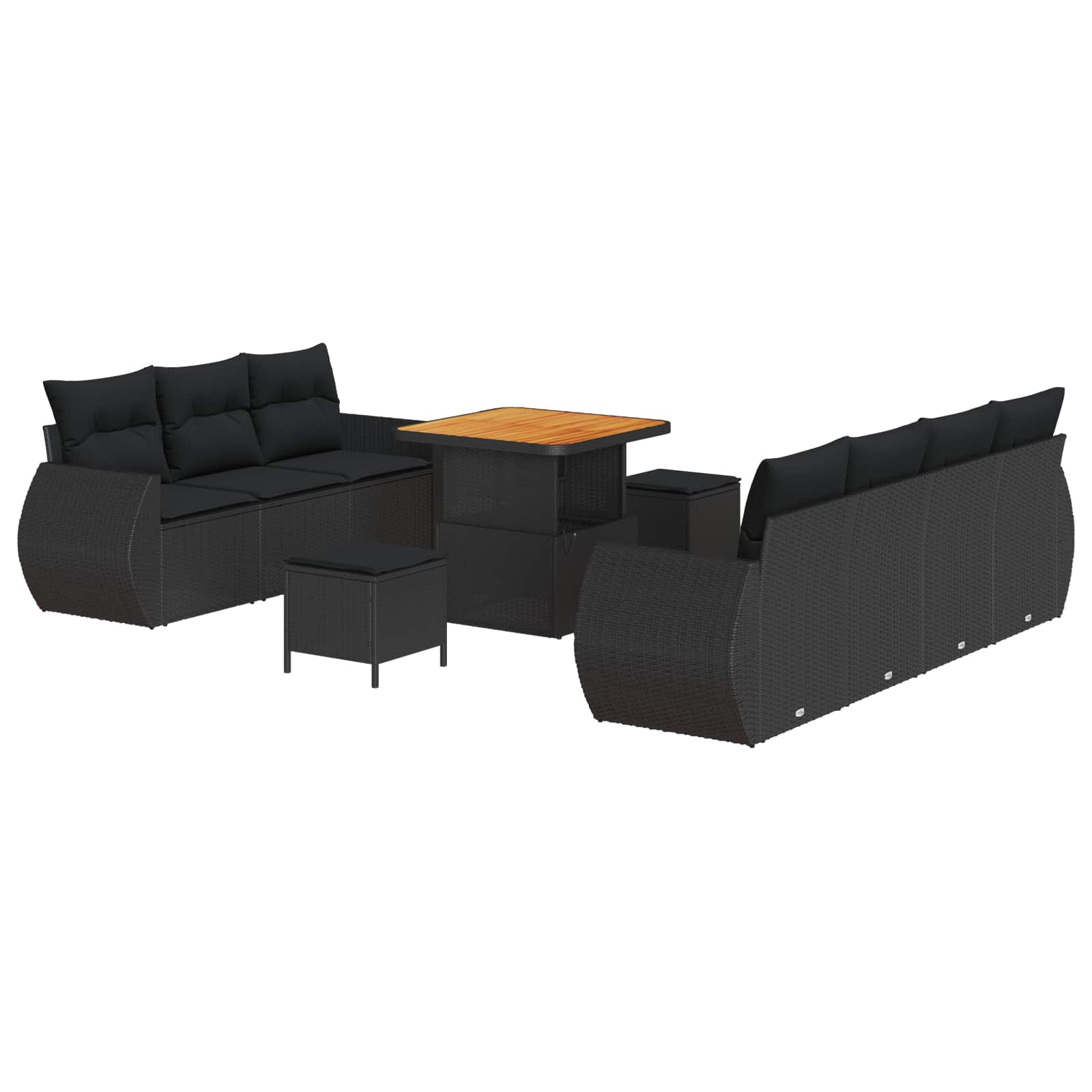 vidaXL Gartensofa-set mit Kissen mit Kissen 10 pcs Schwarz Poly-Rattan