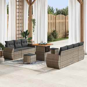 Vrtna sedežna garnitura z blazino 10 pcs Siva poli ratan