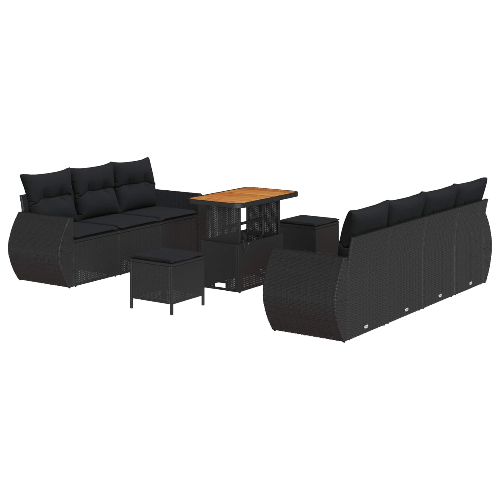 vidaXL Gartensofa-set mit Kissen mit Kissen 10 pcs Schwarz Poly-Rattan
