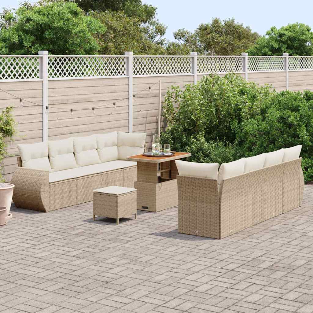 vidaXL Tuin Sofa Set 11 pcs Beige en Crème Groot Riet en Polyester