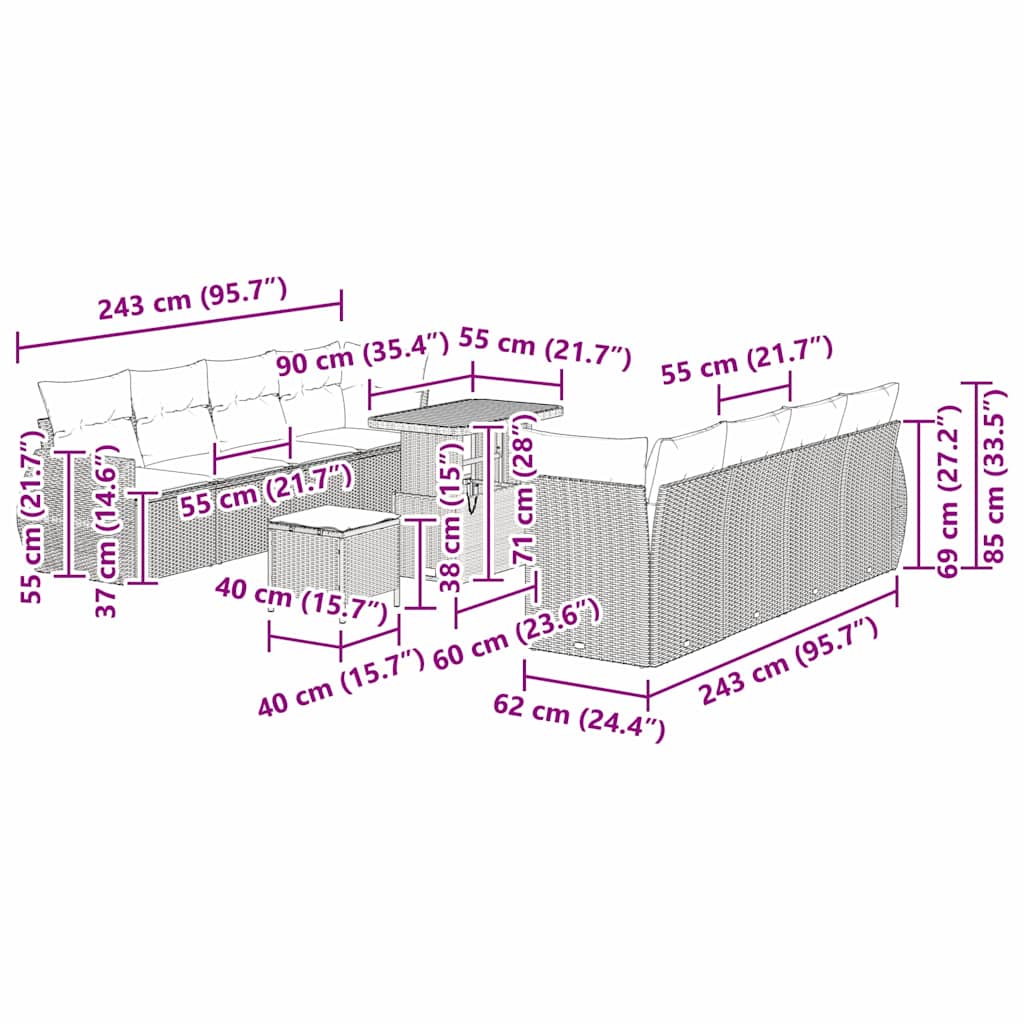 Sada zahradních pohovek s úložištěm 11 pcs Béžová Poly ratan - obrázek 18