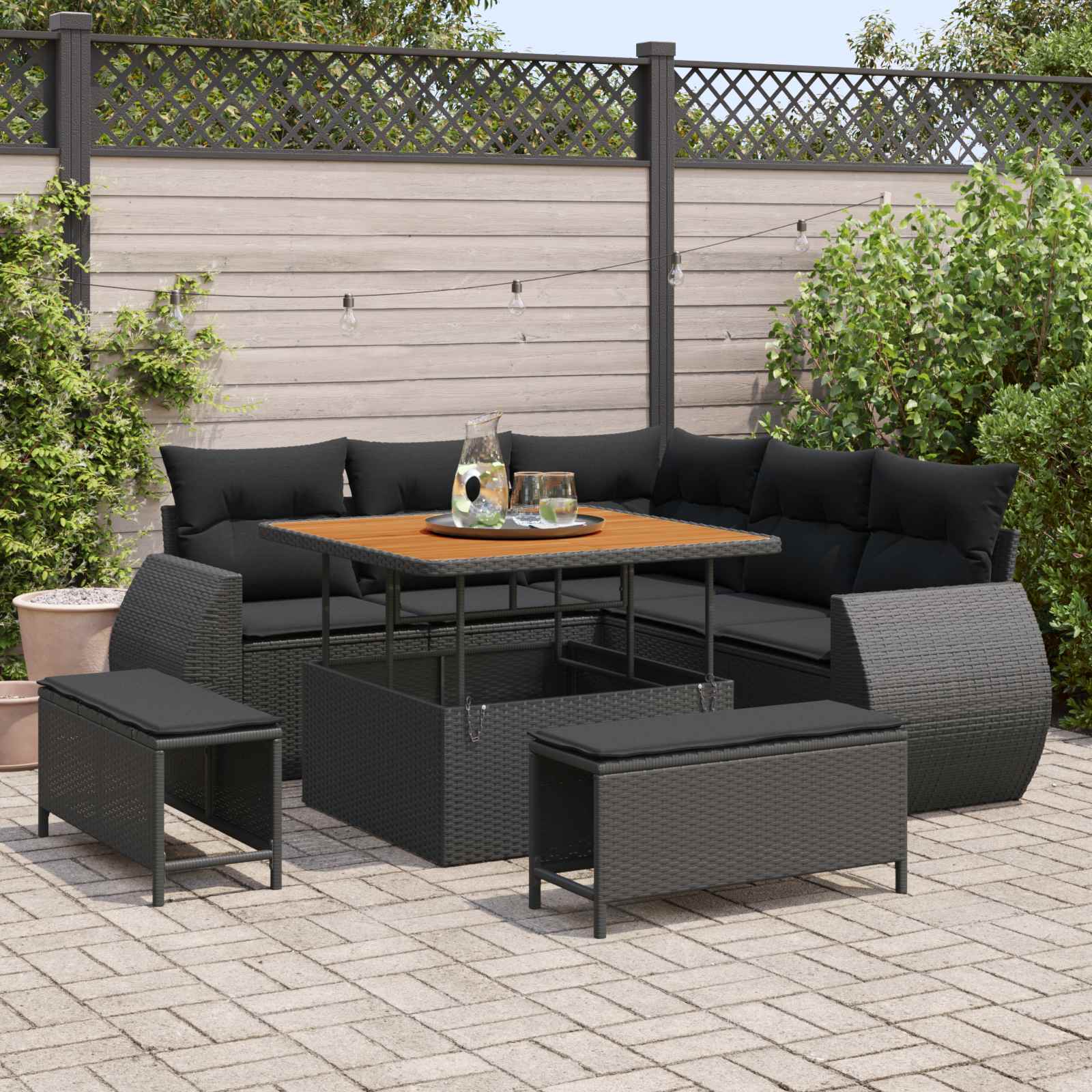 vidaXL Set de canapele pentru grădină cu pernă 8 pcs Negru poliratan
