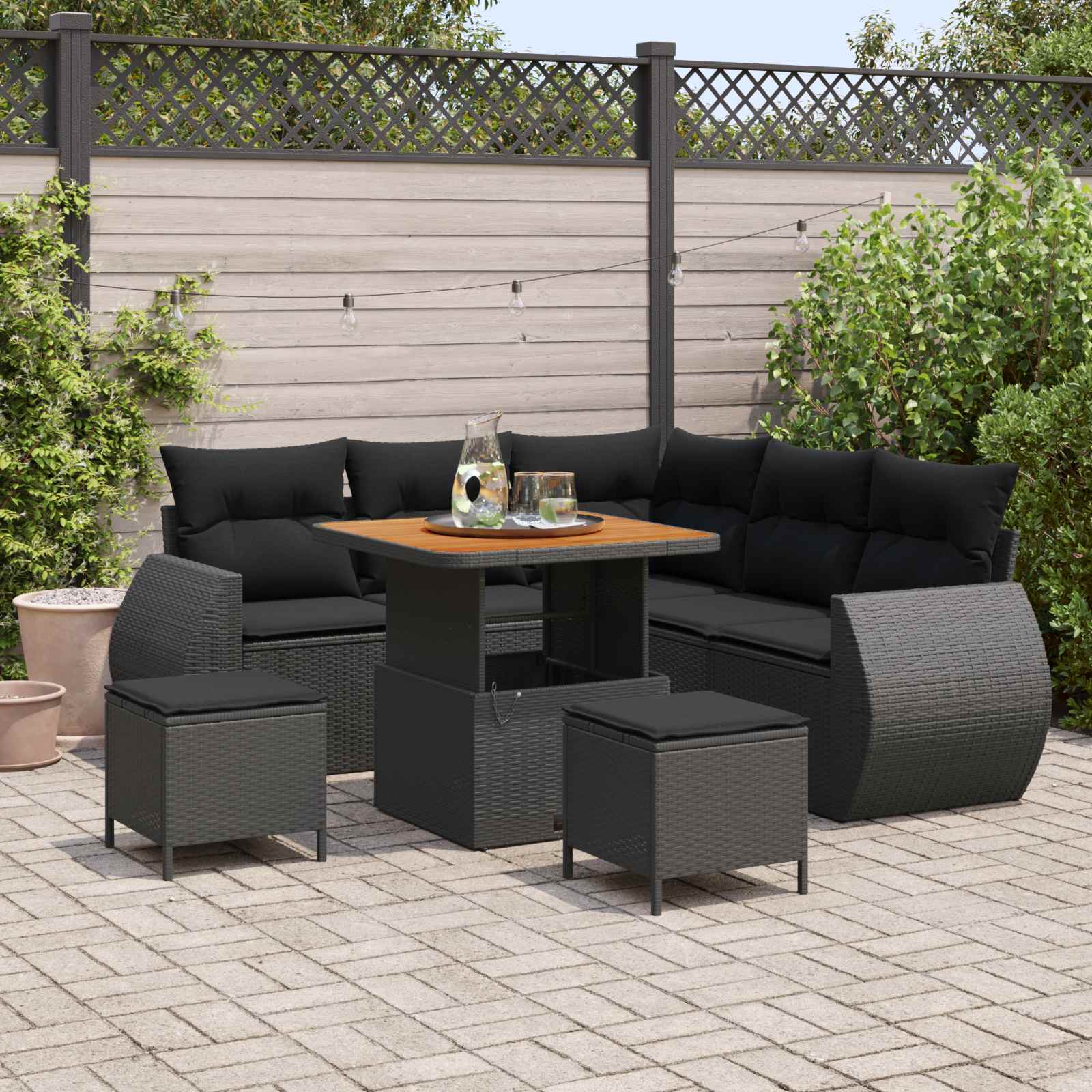 vidaXL Gartensofa-set mit Kissen mit Kissen 8 pcs Schwarz Poly-Rattan