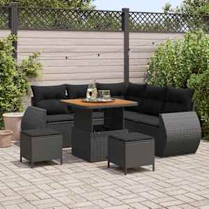 Vrtna sedežna garnitura z blazino 8 pcs Črna poli ratan