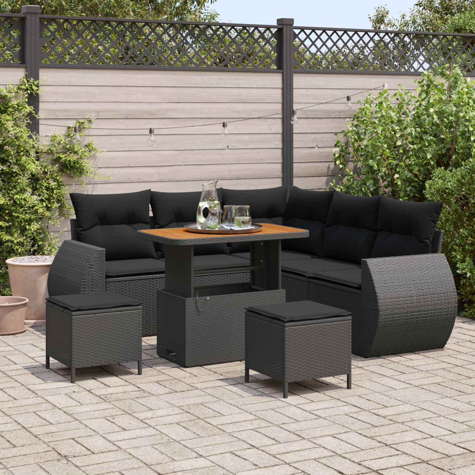vidaXL Gartensofa-set mit Kissen mit Kissen 8 pcs Schwarz Poly-Rattan