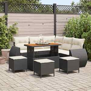 Vrtna sedežna garnitura z blazino 9 pcs Črna in krem poli ratan