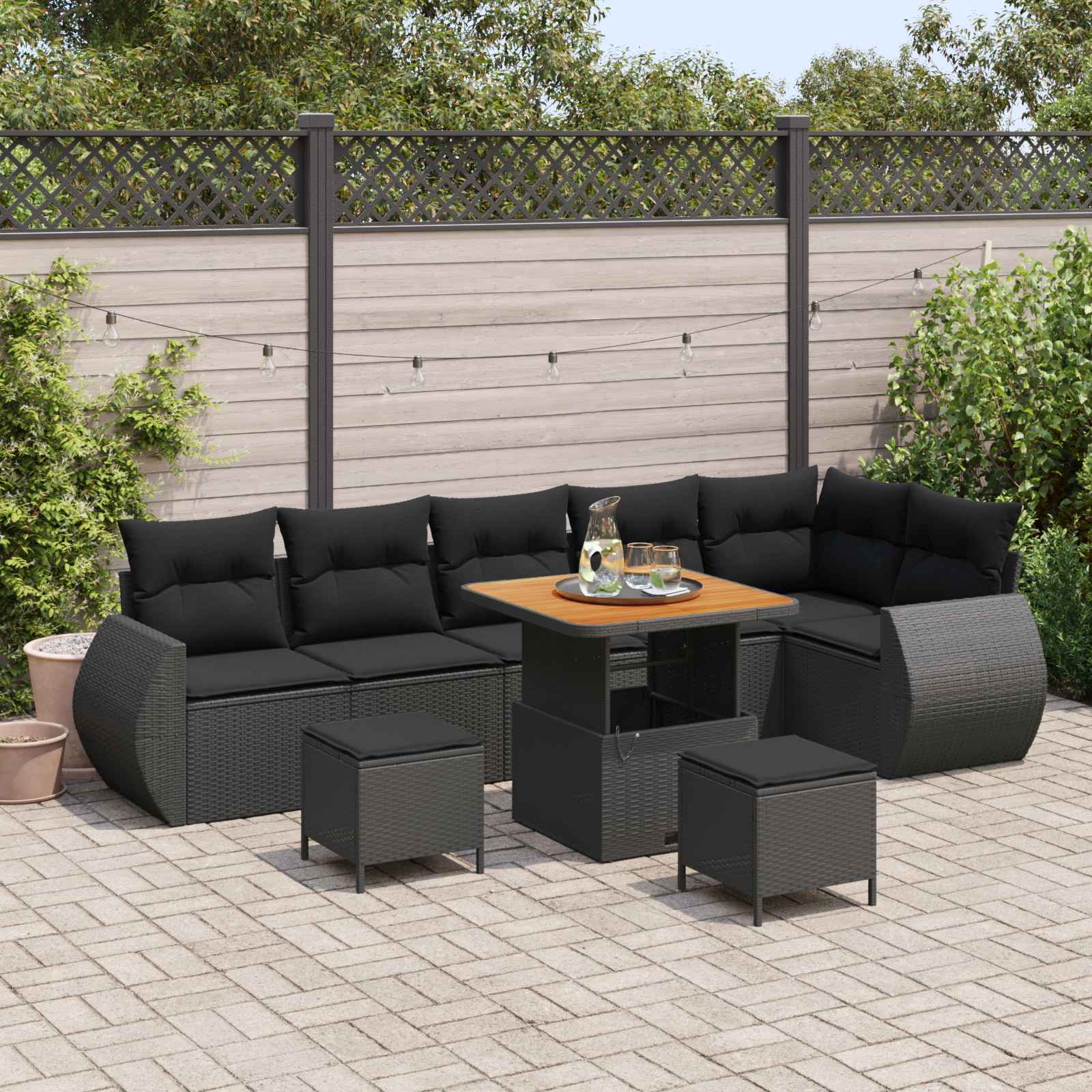 vidaXL Gartensofa-set mit Kissen mit Kissen 9 pcs Schwarz Poly Rattan
