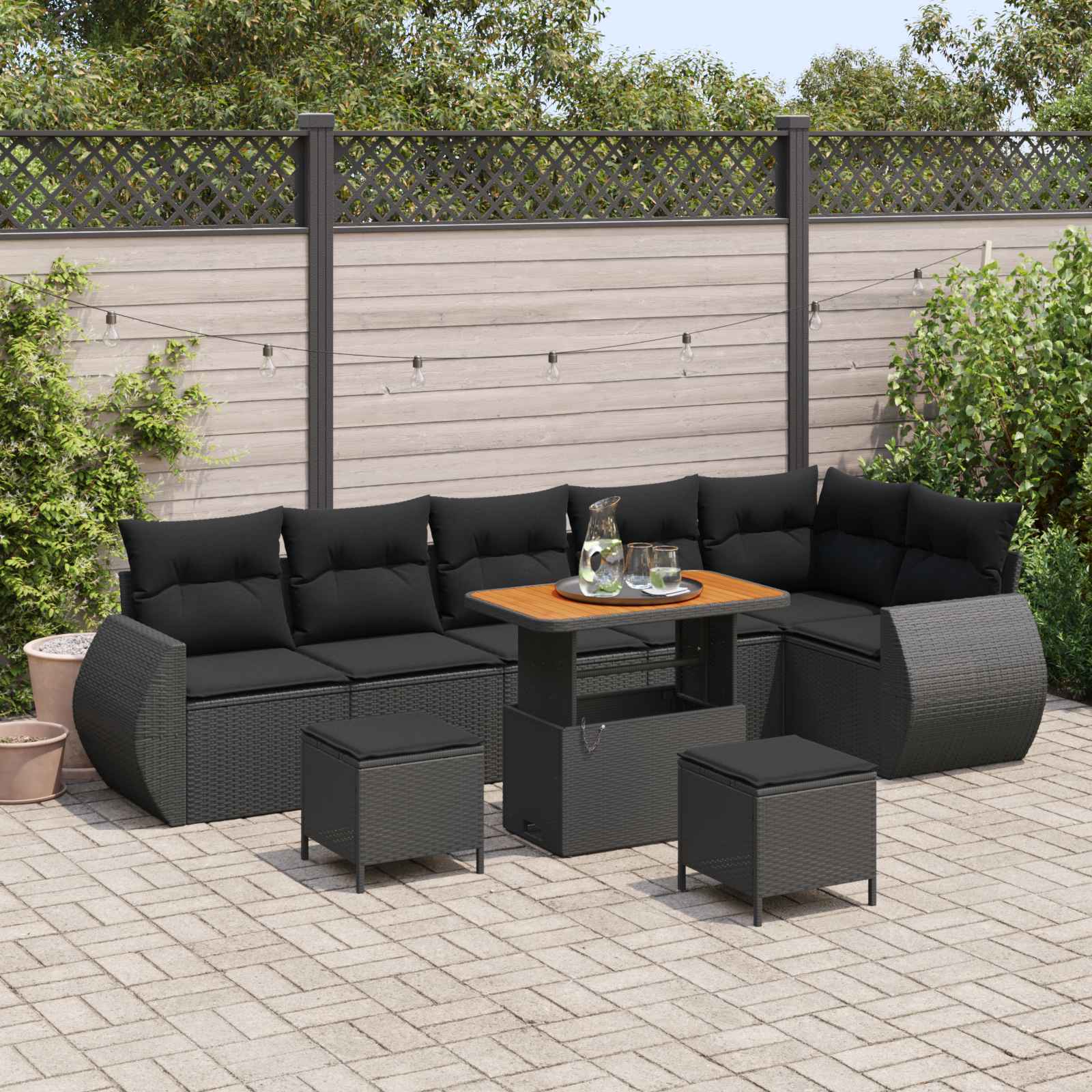 vidaXL Gartensofa-set mit Kissen mit Kissen 9 pcs Schwarz Poly Rattan