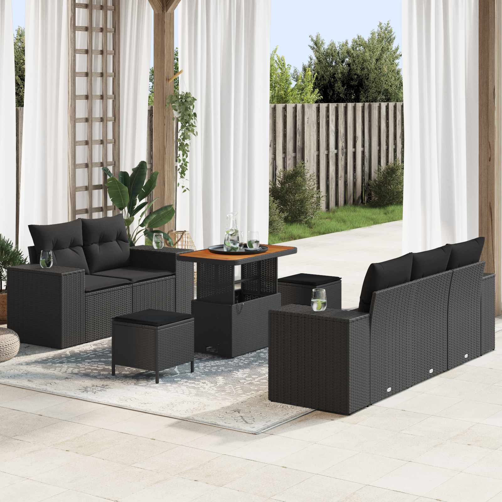 vidaXL Set de canapele pentru grădină cu pernă 8 pcs Negru Poli Rattan