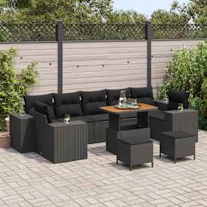 Vrtna sedežna garnitura z blazino s shranjevanjem 10 pcs Črna