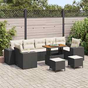 Vrtna sedežna garnitura z blazino z blazino 10 pcs Črna in krem