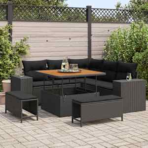 Vrtna sedežna garnitura z blazino 8 pcs Črna poli ratan