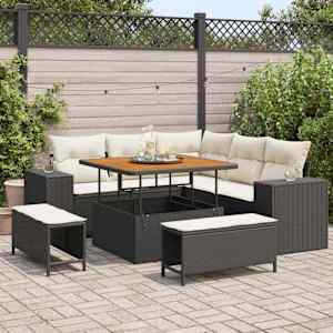 Vrtna sedežna garnitura z blazino 8 pcs Črna in krem poli ratan