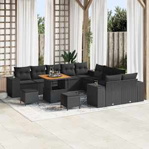 Vrtna sedežna garnitura z blazino 13 pcs Črna poli ratan