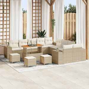 Vrtna sedežna garnitura 14 pcs Bež in smetanova poli ratan