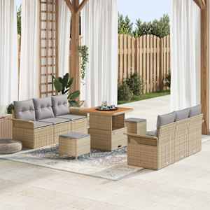 Vrtna sedežna garnitura z blazino 9 pcs Bež in svetlo siva