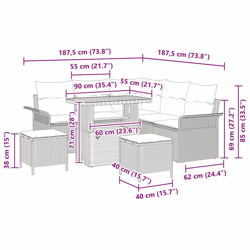 Sada zahradních pohovek s polštářem s úložištěm 8 pcs Šedá - obrázek 18